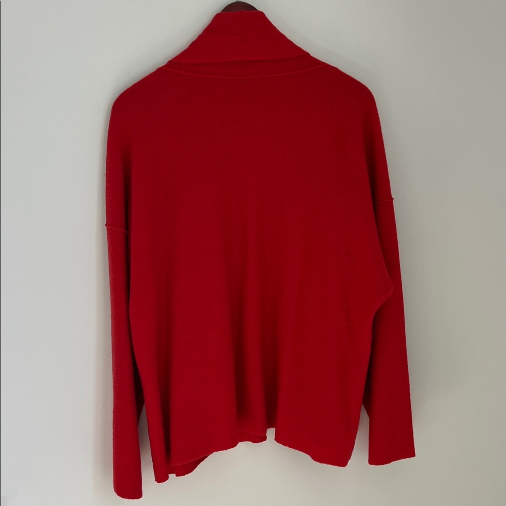 Eileen Fisher | Vibrant Red Open-Front Fine Merino Wool Shawl Cardigan Size L - Picture 5 of 16